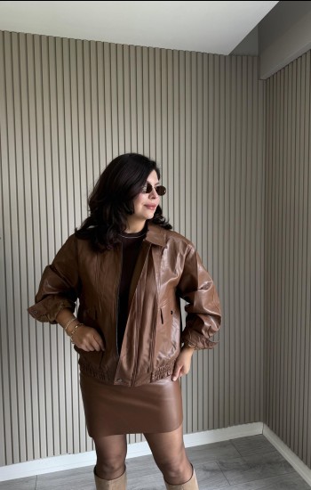 TABA RENK DERİ CEKET