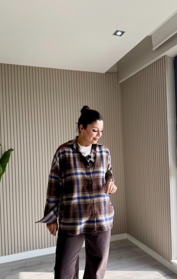 MAVİ ÇİZGİ DETAYLI ODUNCU GÖMLEK