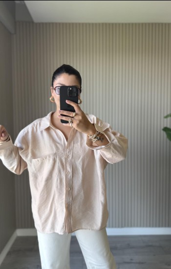 Krem rengi Oversize Gömlek