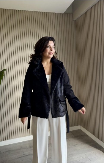 TRİKO DETAYLI KÜRK CEKET