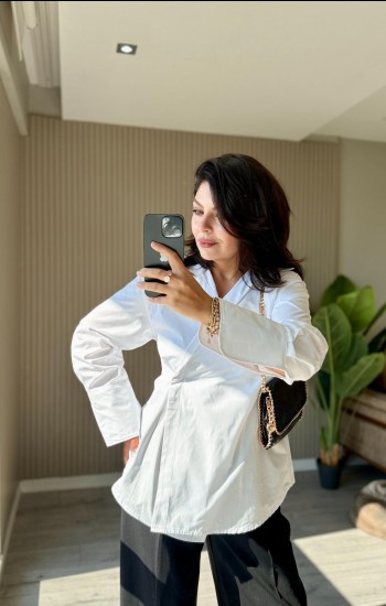 Tek Düğme Beyaz Poplin Gömlek