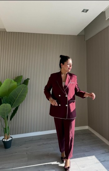 MÜRDÜM RENK BİYE DETAYLI TAKIM ELBİSE