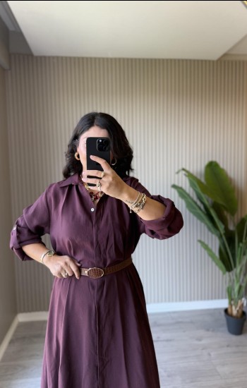 Sirena Mürdüm Gömlek Elbise