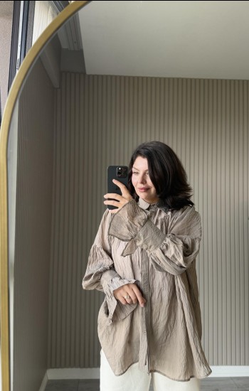 Haki Renk Şifon Gömlek