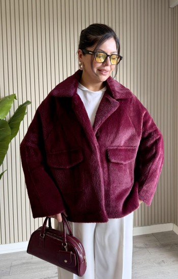 MÜRDÜM RENK CEPLİ KÜRK