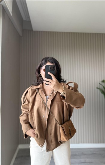 Taba Renk Süet Bomber Ceket