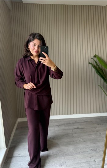 Mürdüm Pantolon ve Gömlek Takım