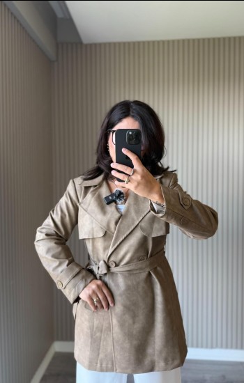 Taba Renk Deri Trenç