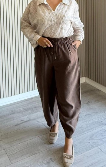 Beli Latsikli esnek şalvar pantolon